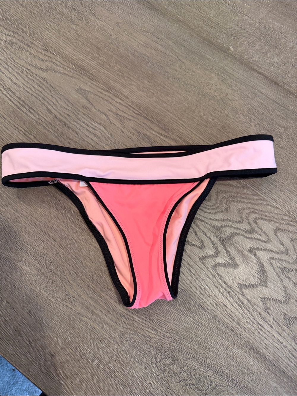Women’s Two-Tone Pink Bikini Bottom with Black Trim size medium